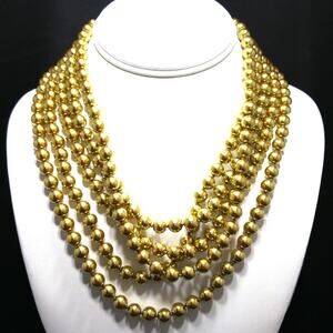 Vintage 96” Gold Glass Pearl Necklace Knotted Strand 8mm 1970s